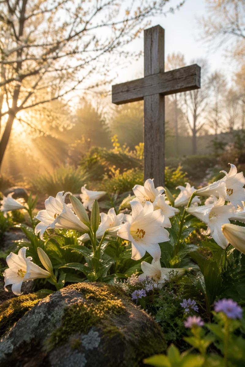 Easter Garden Cross with White Lilies