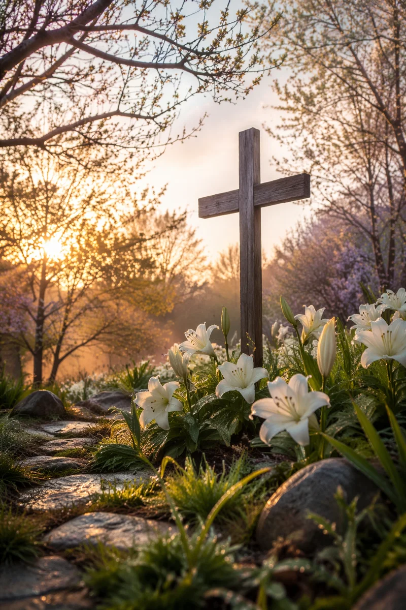 Easter Garden Cross with White Lilies