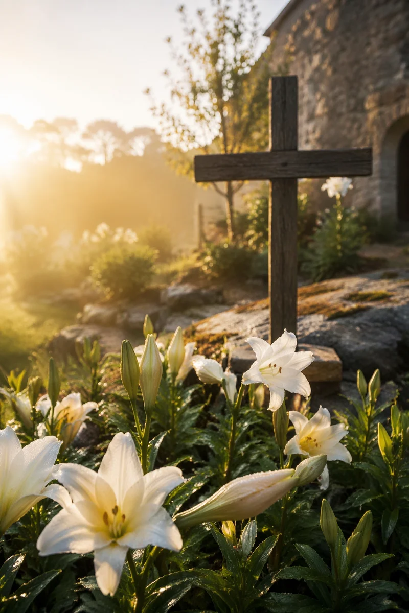 Easter Garden Cross with White Lilies