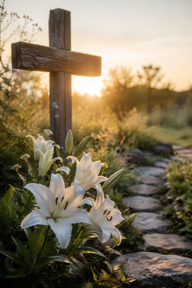 Easter Garden Cross with White Lilies