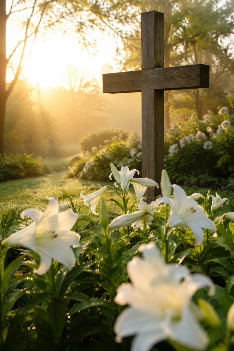 Easter Morning Garden Cross with White Lilies
