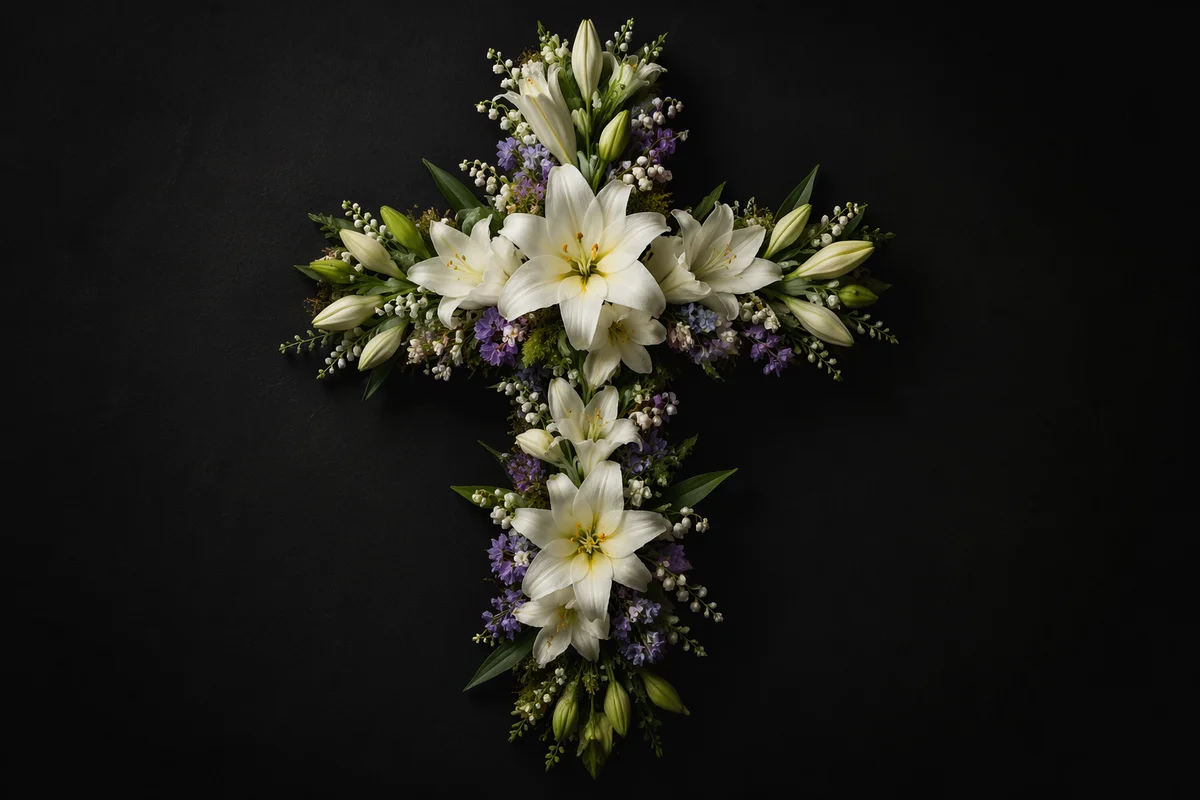 Reverent Easter Lily Floral Cross