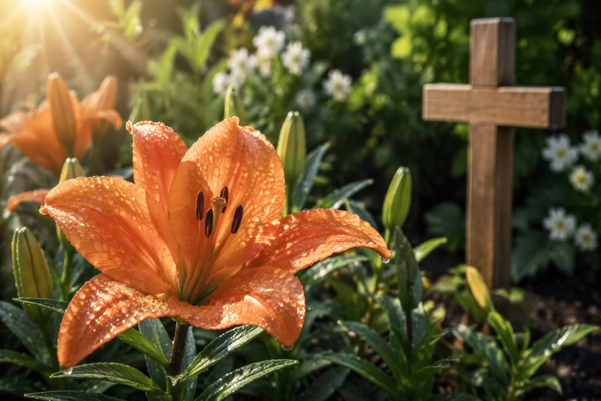 Easter Garden Lily with Wooden Cross