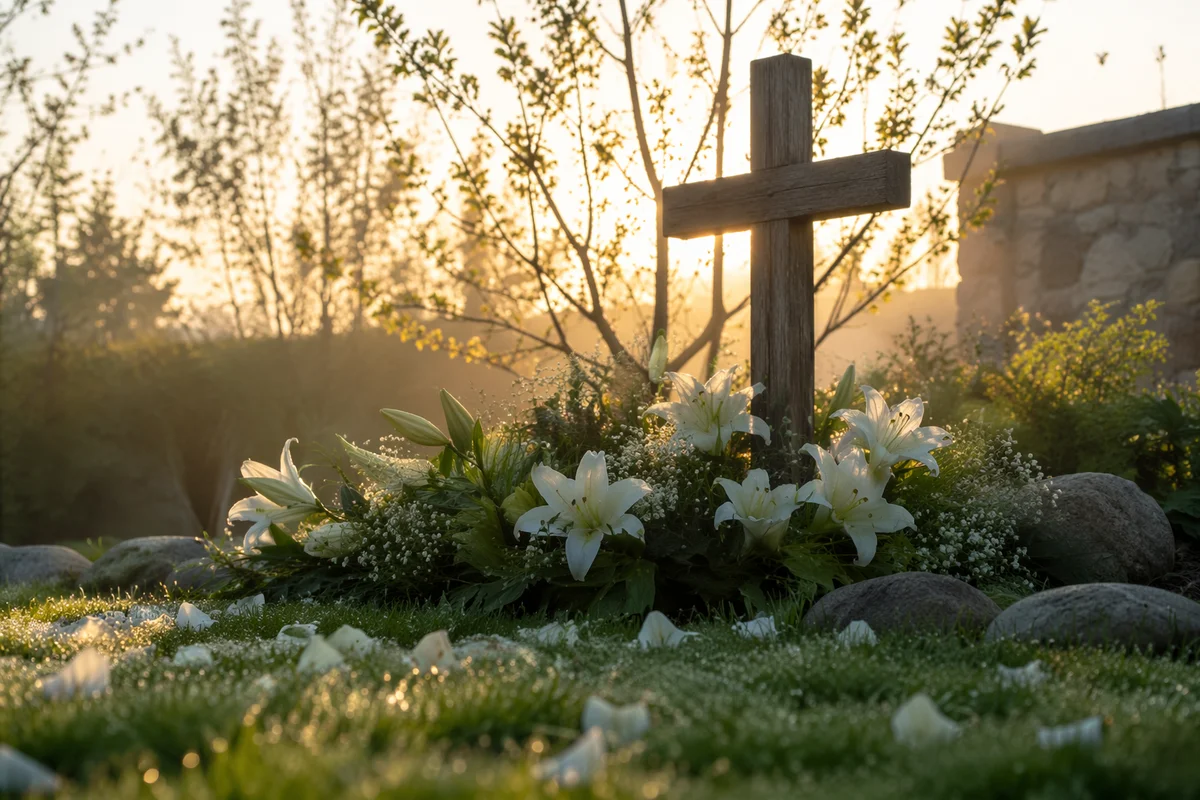 Easter Garden Cross with White Lilies