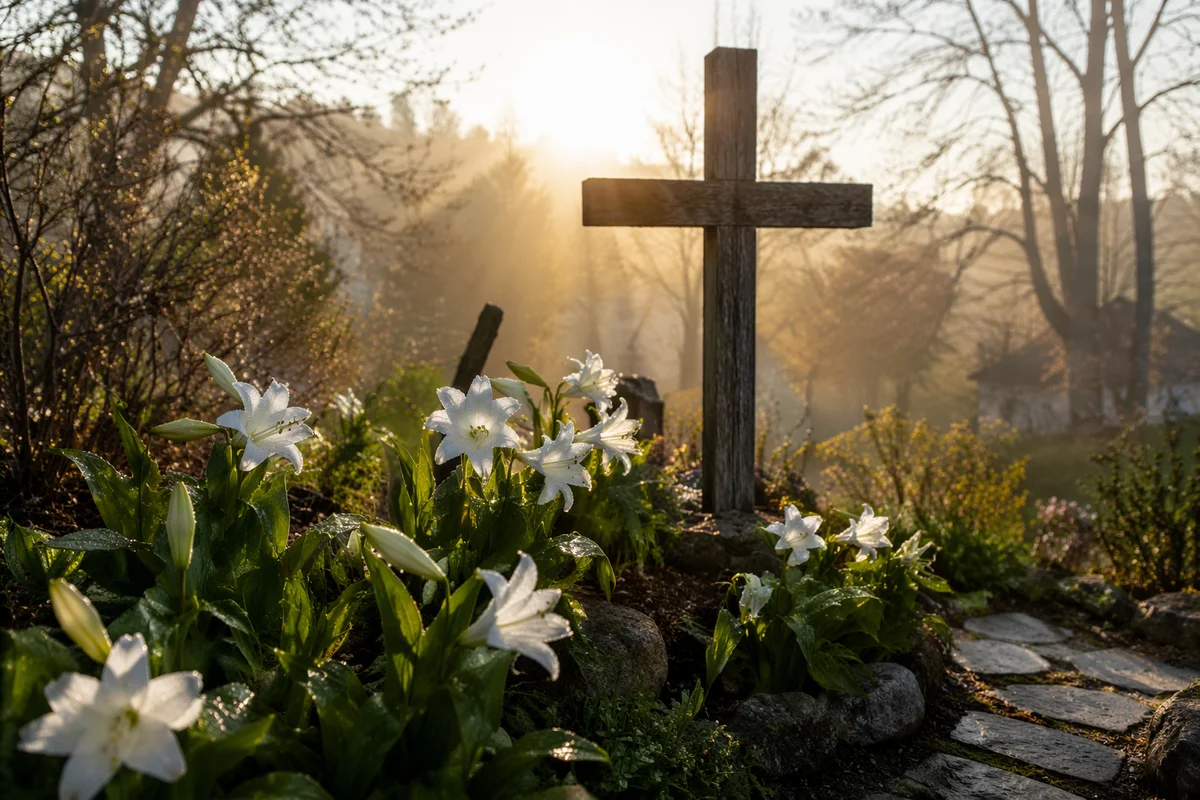 Easter Garden Cross with White Lilies
