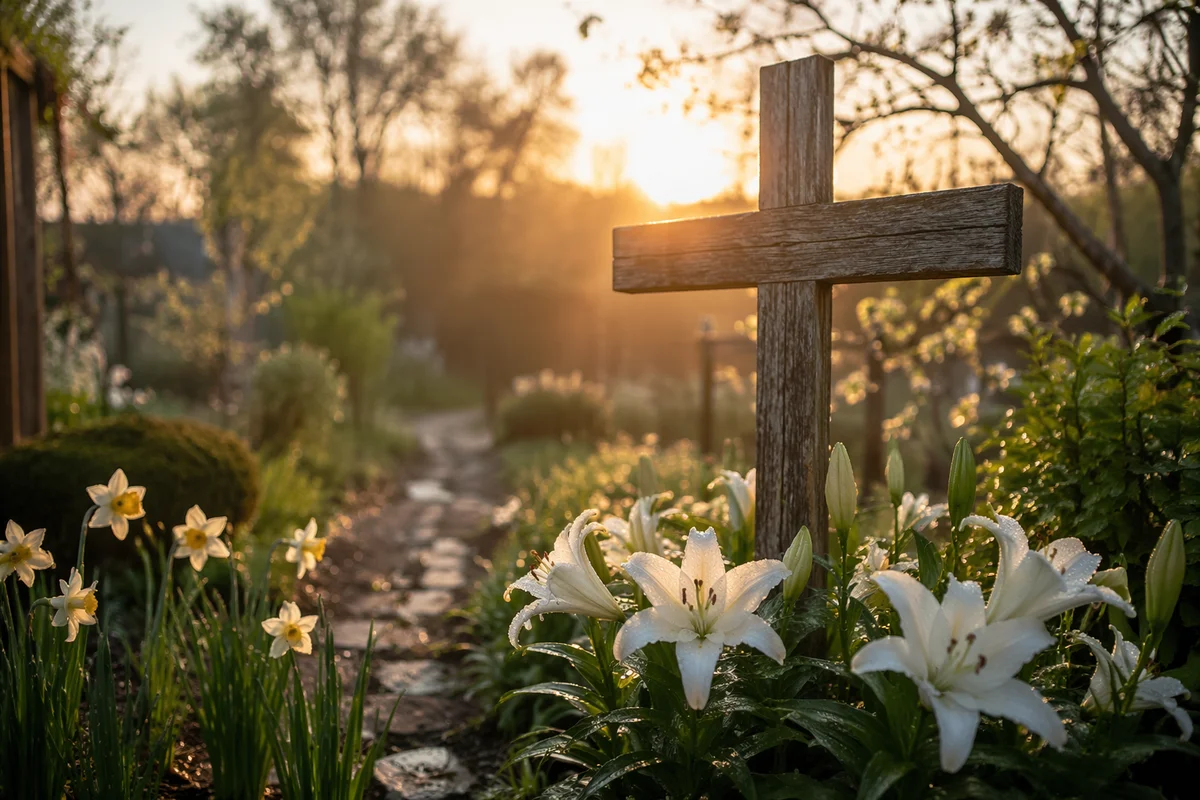 Easter Garden Cross with White Lilies