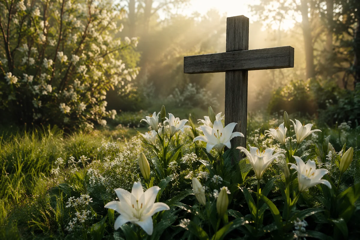 Easter Garden Cross with White Lilies