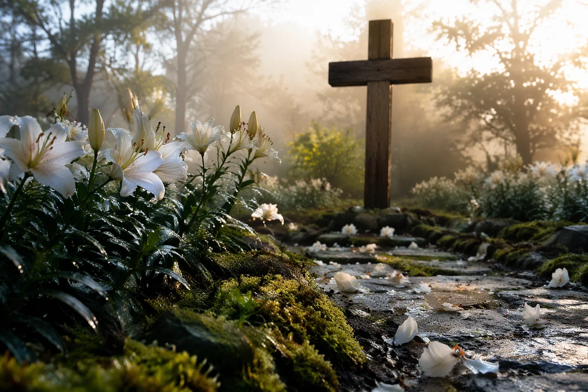 Easter Garden Cross with White Lilies