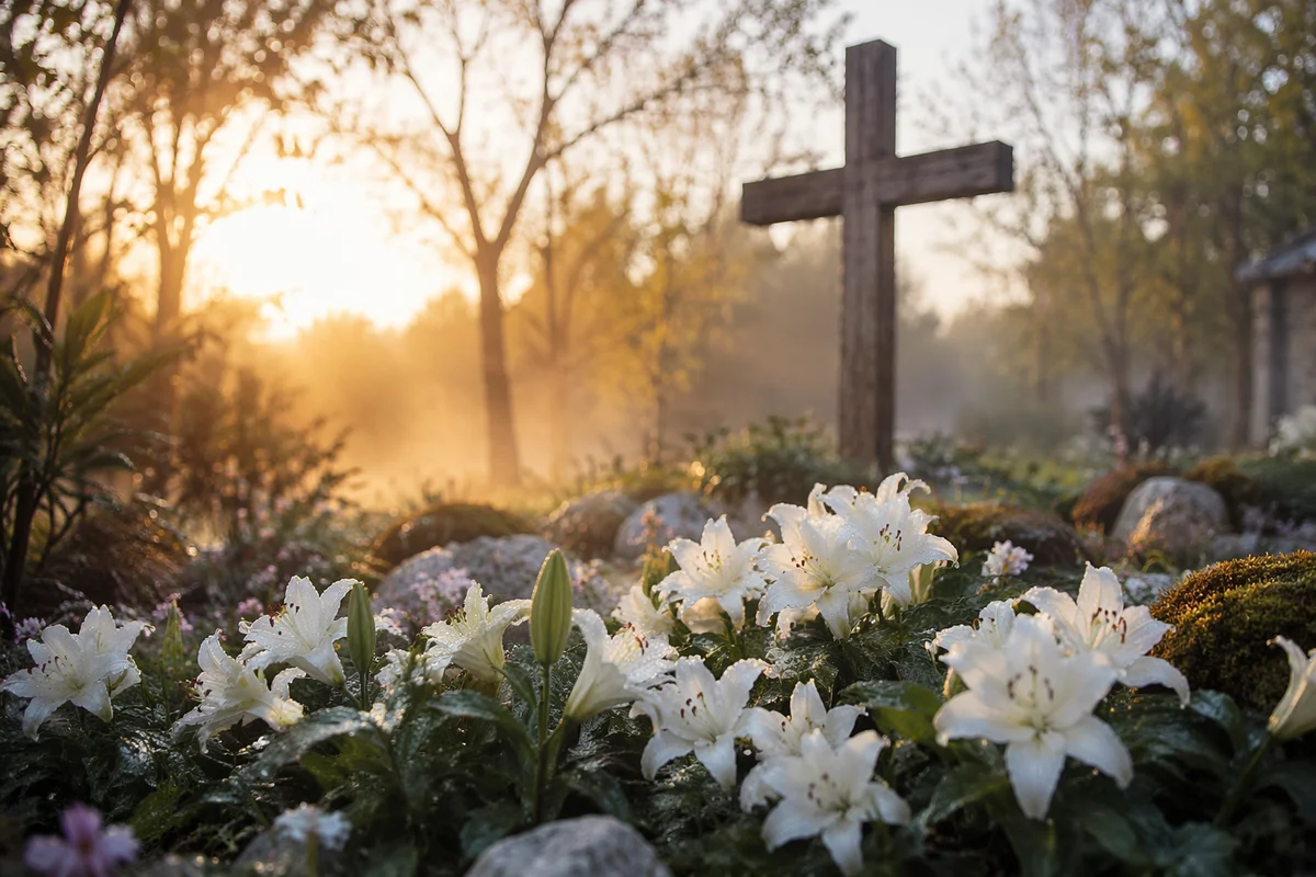 Easter Garden Cross with White Lilies