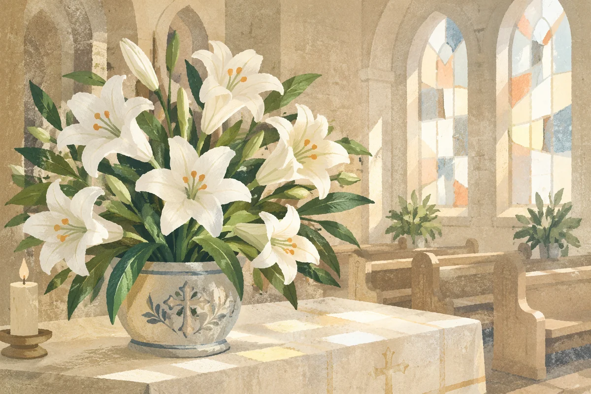 Easter Lily Arrangement on Church Altar