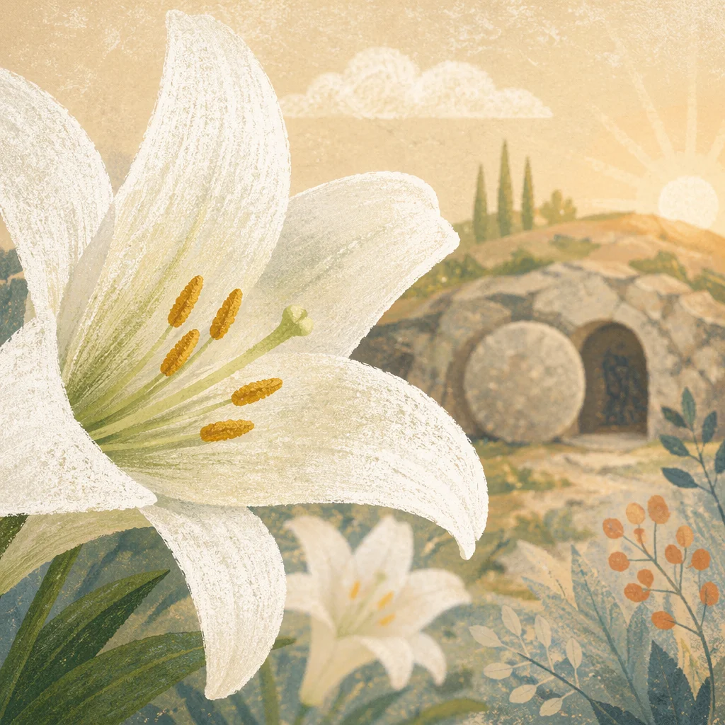 Easter Lily and Empty Tomb at Dawn