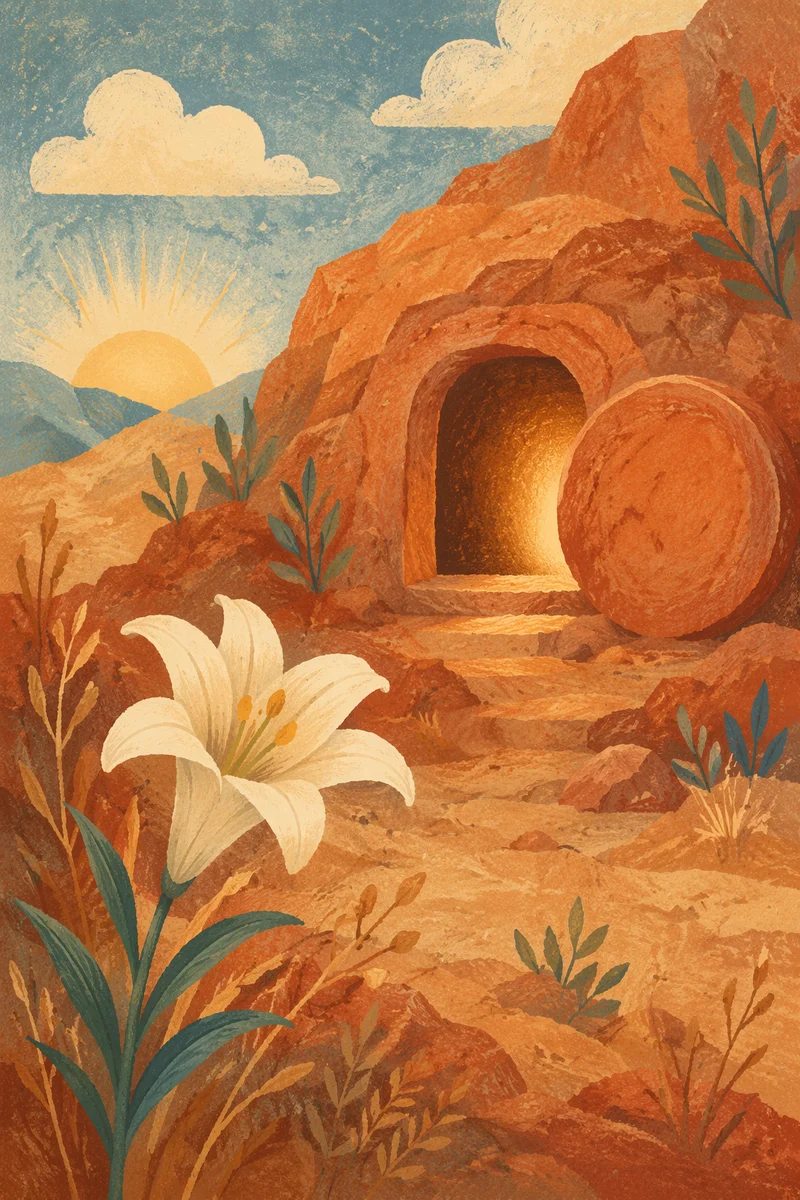 Easter Lily by Empty Tomb at Dawn