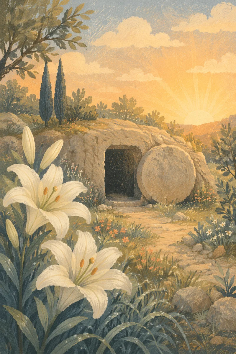 Easter Lilies by the Empty Tomb
