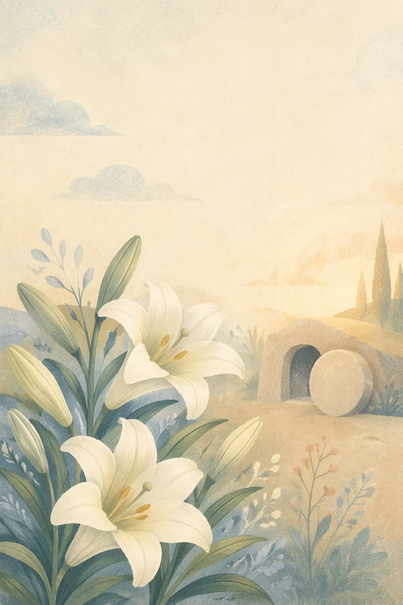 Easter Lilies by Empty Tomb at Dawn