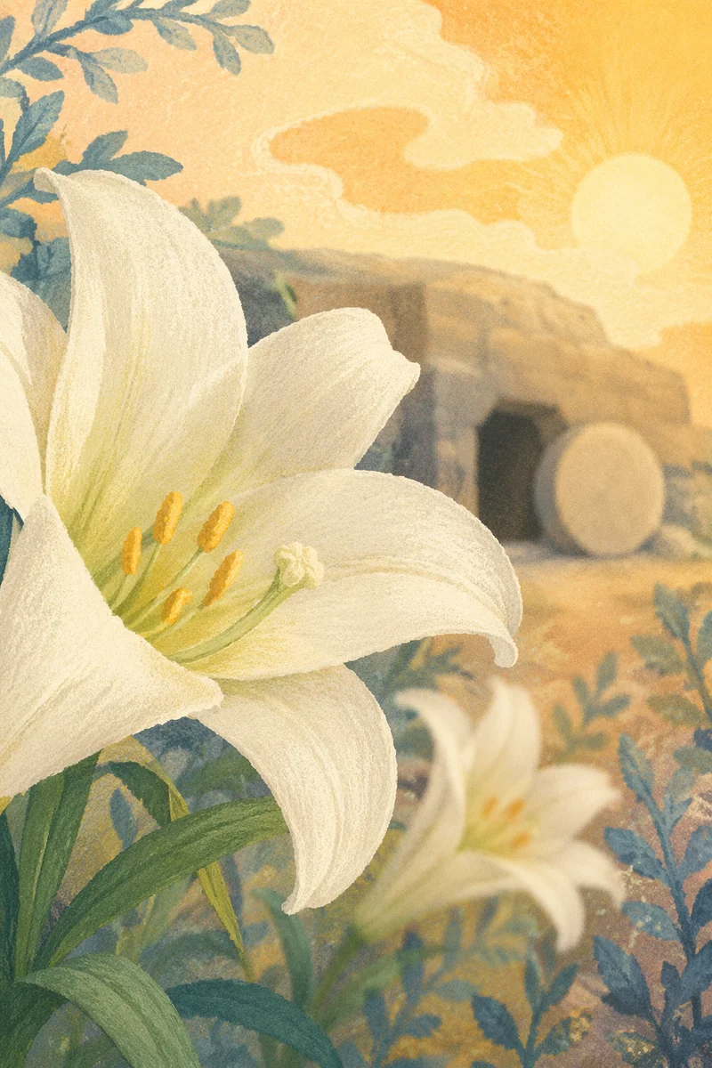 Easter Lily and Empty Tomb at Dawn