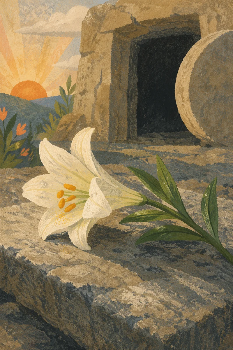 Easter Lily by Empty Tomb at Dawn