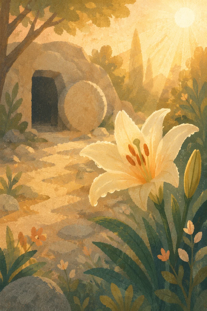 Easter Lily by Empty Tomb at Sunrise