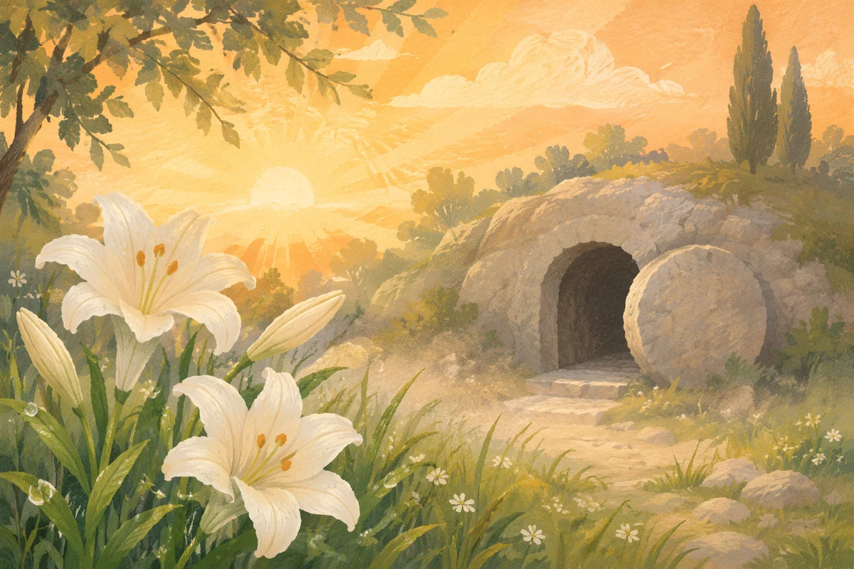 Easter Lilies Beside the Empty Tomb