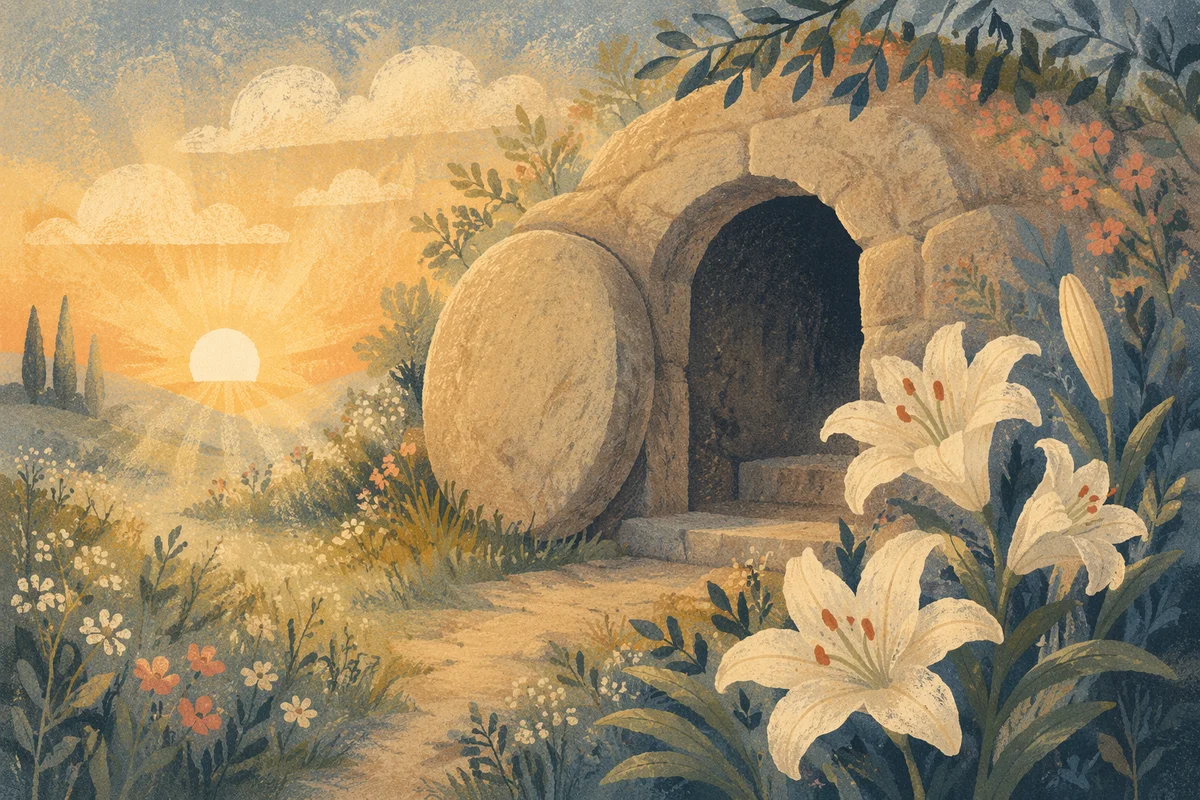 Easter Lilies Beside the Empty Tomb