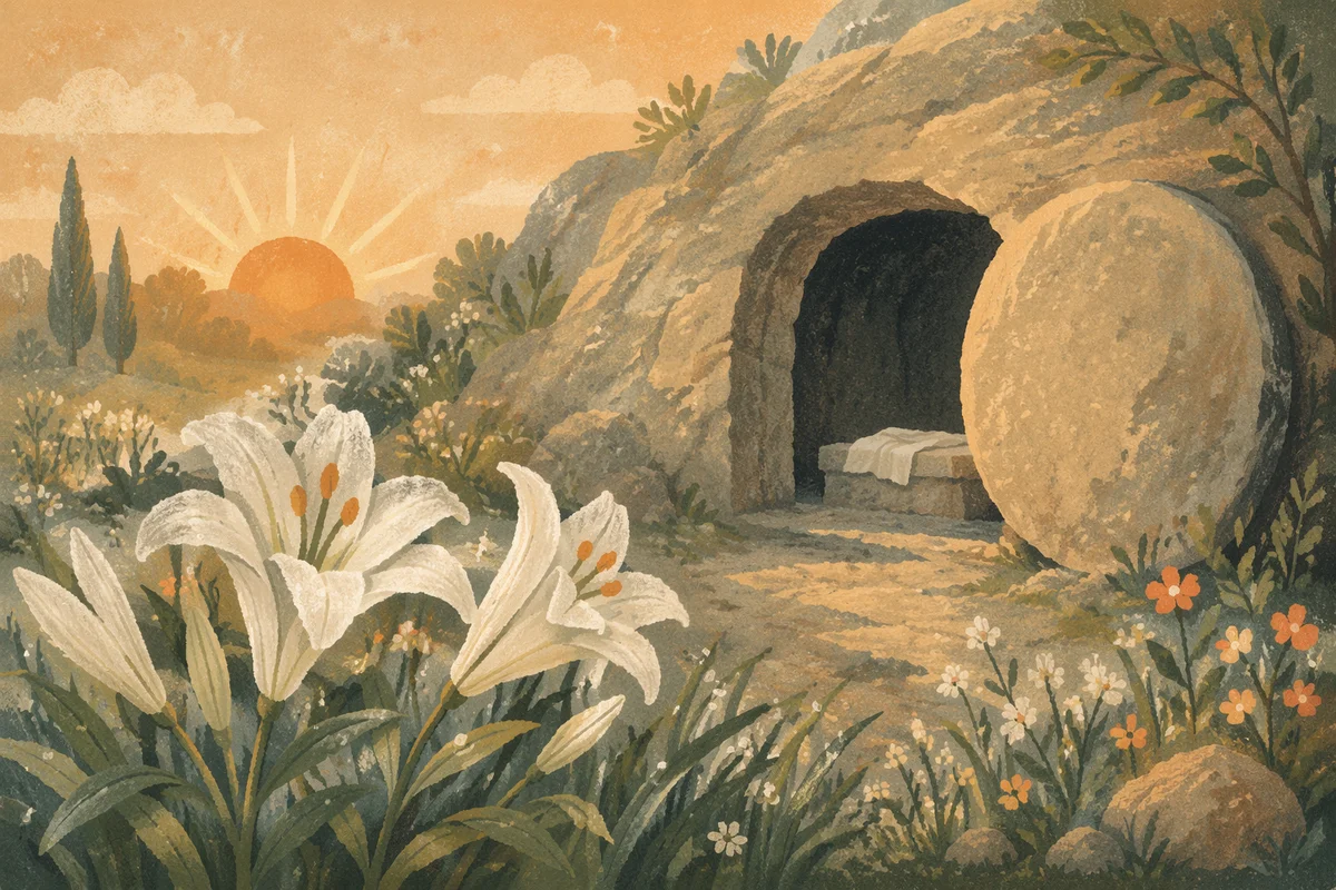 Easter Lilies Beside the Empty Tomb