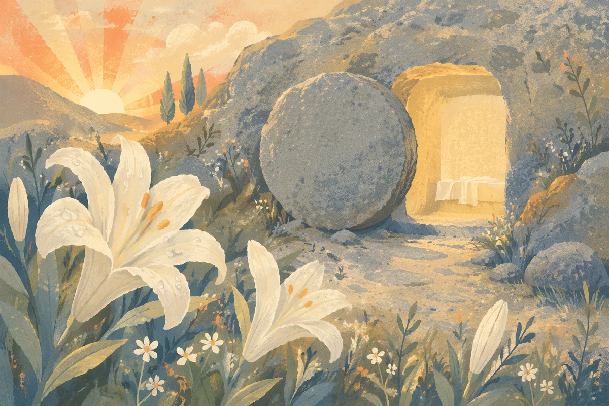 Easter Lilies Beside the Empty Tomb