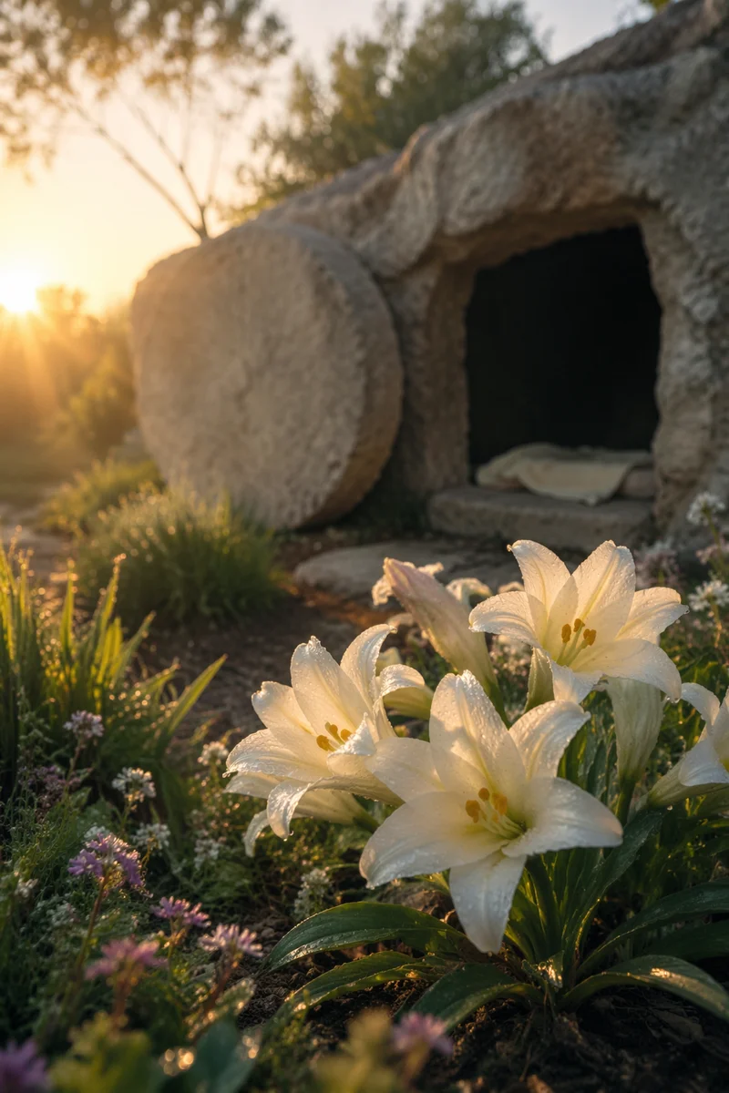 Easter Lilies by the Empty Tomb