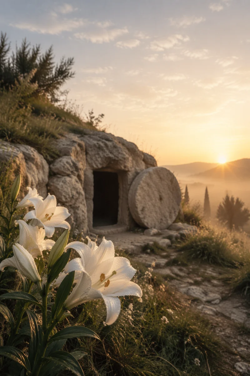 Easter Lilies by the Empty Tomb at Dawn