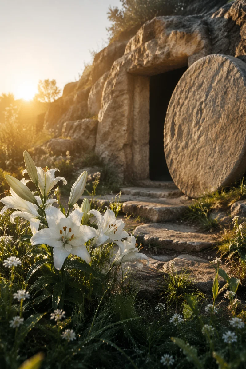 Easter Lilies by the Empty Tomb