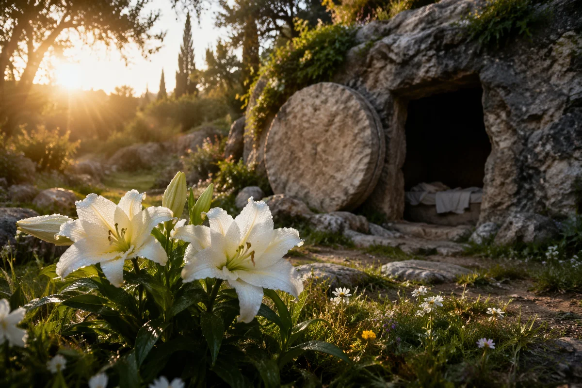 Easter Lilies by the Empty Tomb