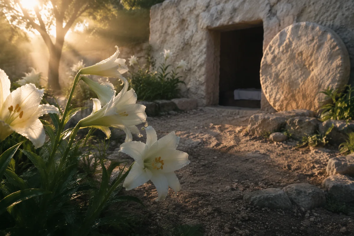 Easter Lilies by the Empty Garden Tomb