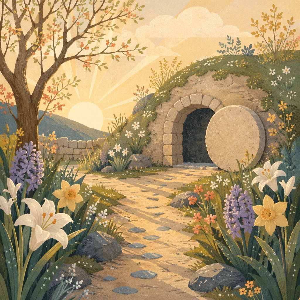 Easter Morning Garden Path to Empty Tomb