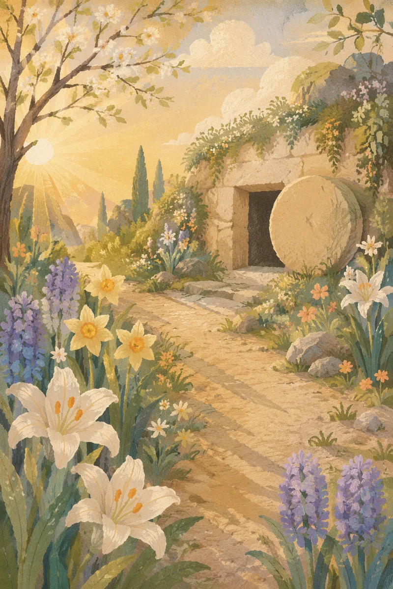 Easter Morning Garden Path to Empty Tomb