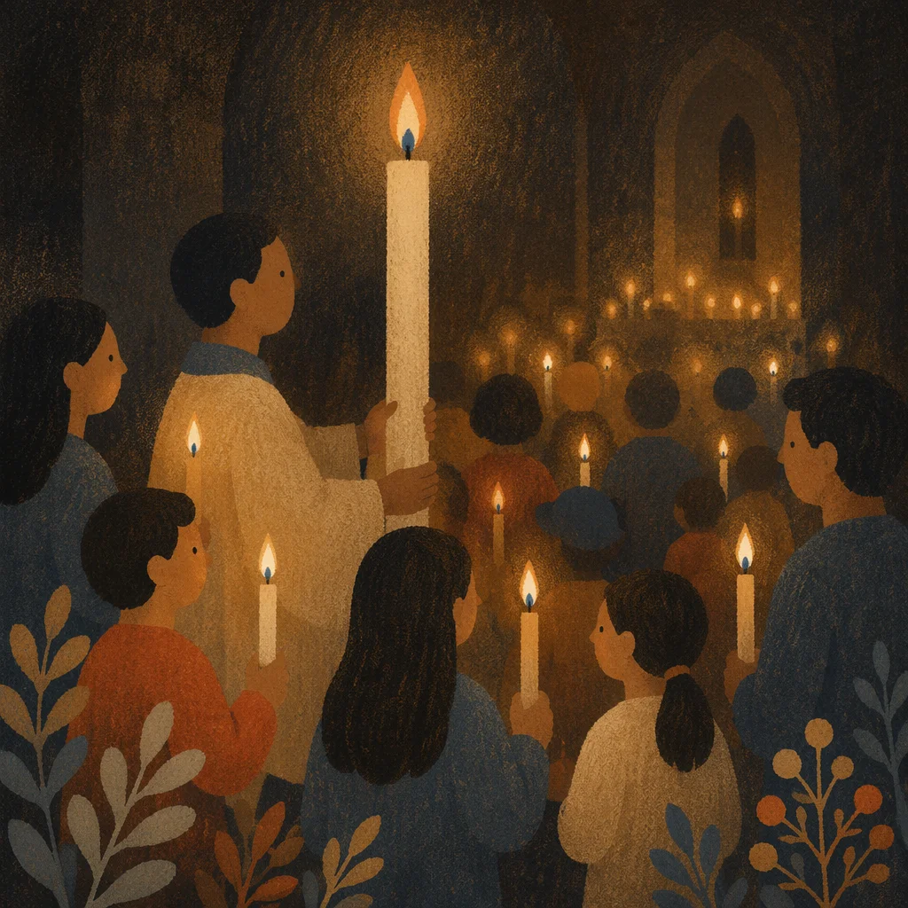 Easter Vigil Candles in Dark Church