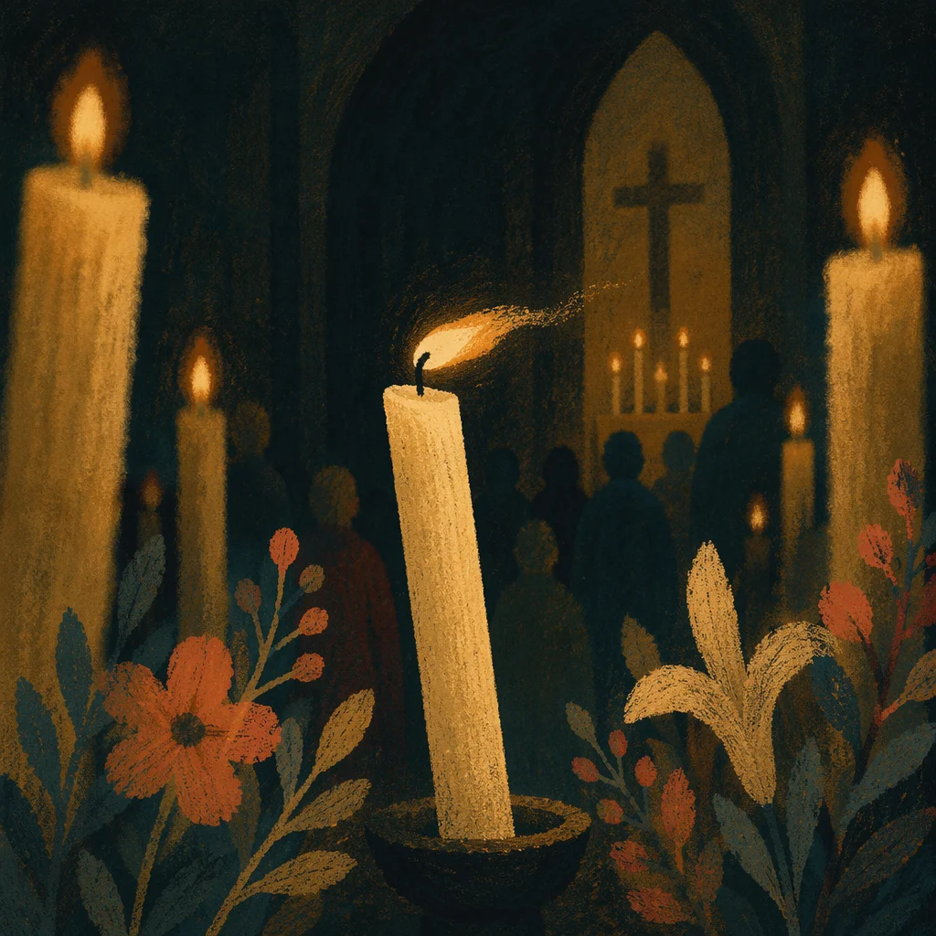 Easter Vigil Candles in Dark Church