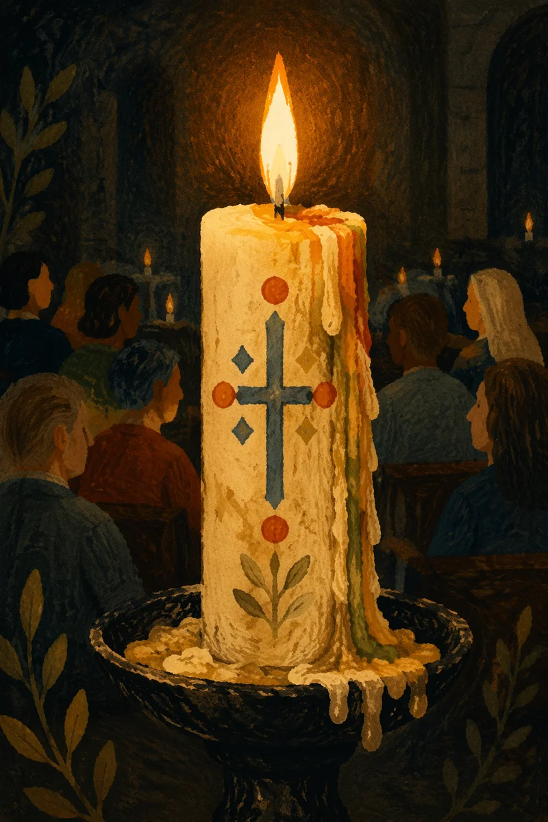 Easter Vigil Candle in Dark Church