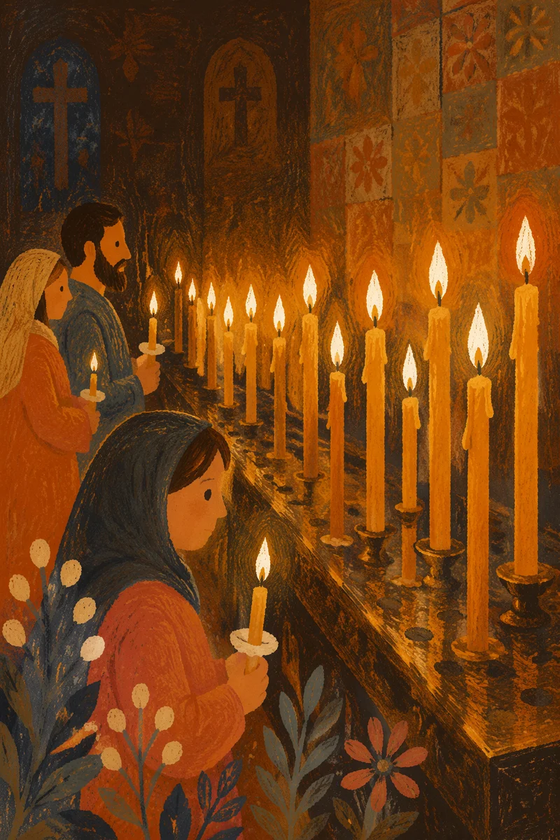 Easter Vigil Candles in Dark Church