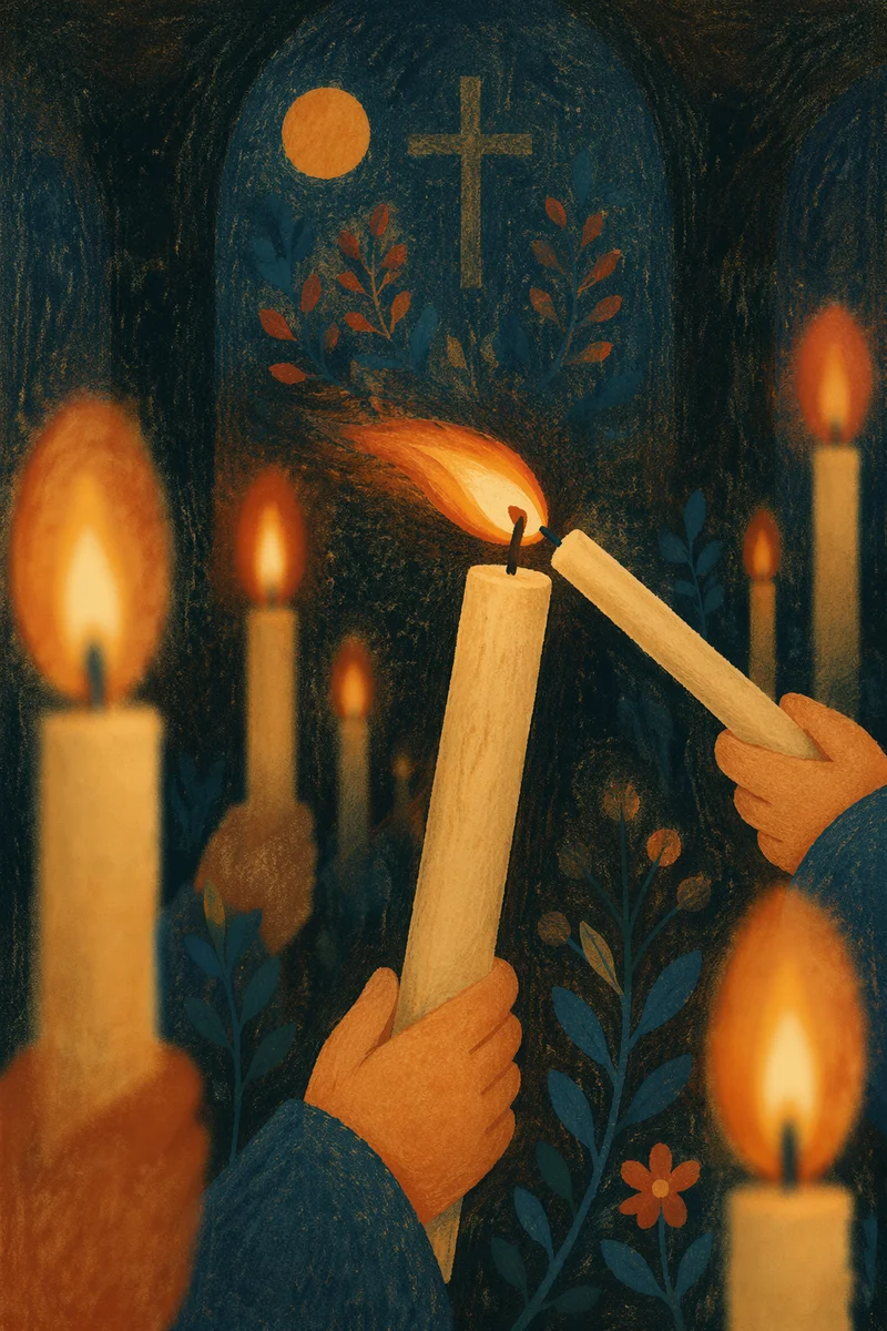 Easter Vigil Candles in Dark Church