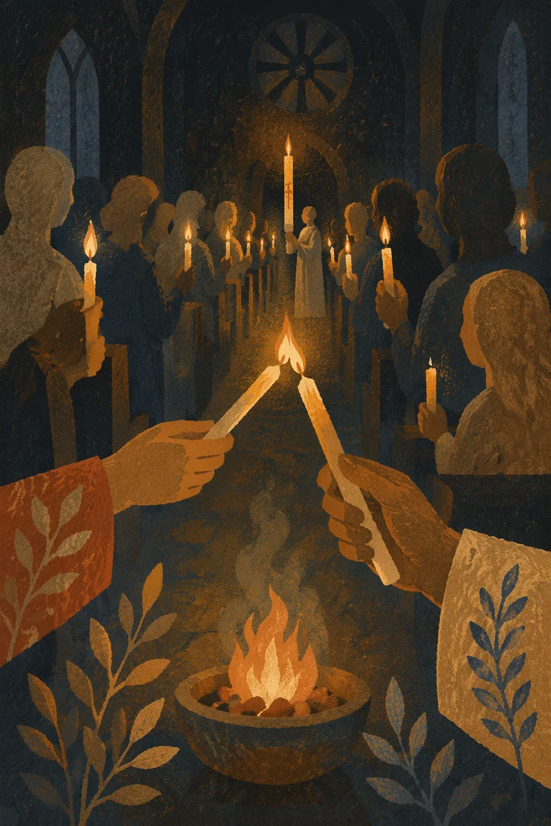Easter Vigil Candle Lighting in Dark Church