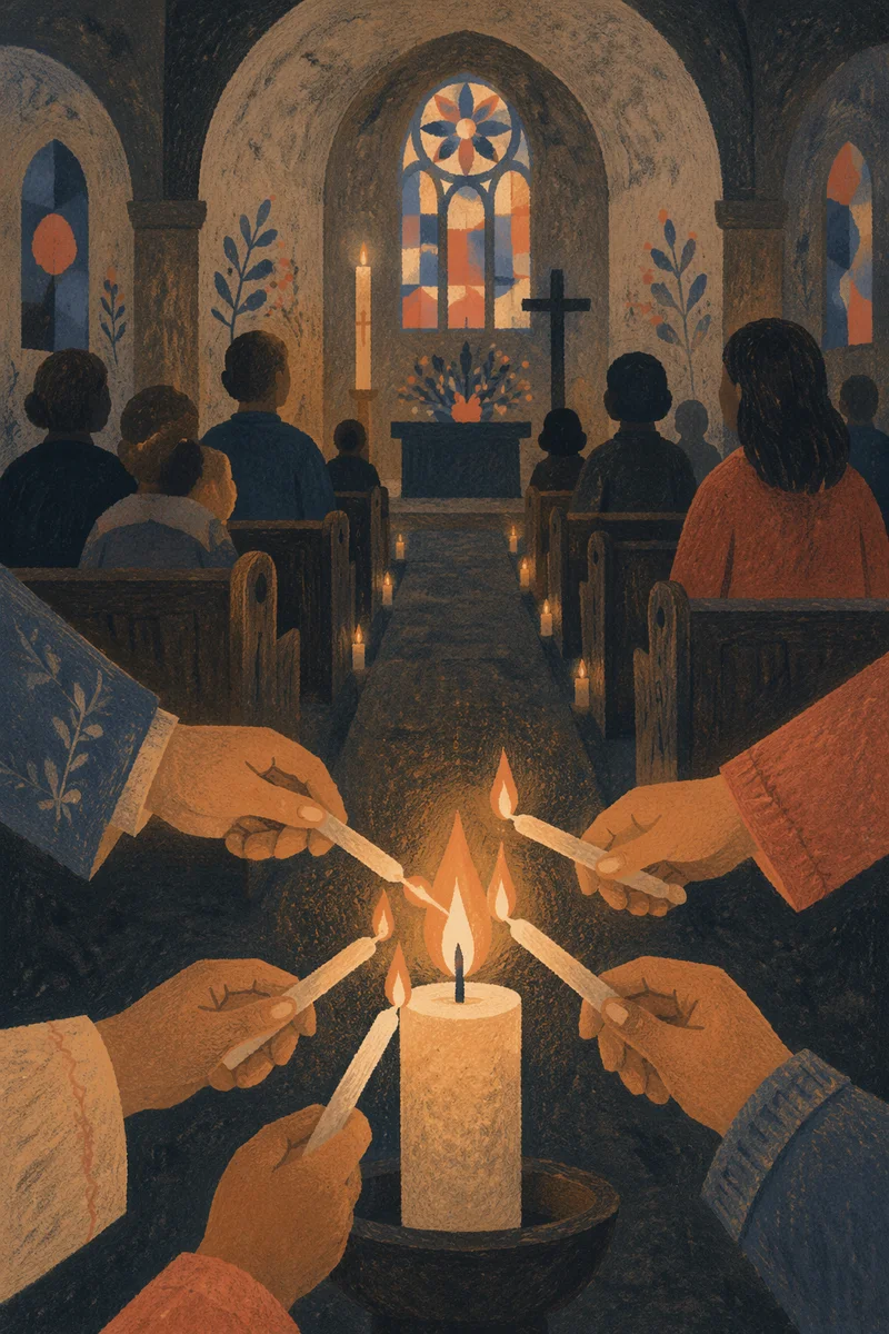 Easter Vigil Candle Lighting in Dark Church