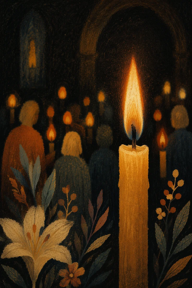 Easter Vigil Candle in Dark Church