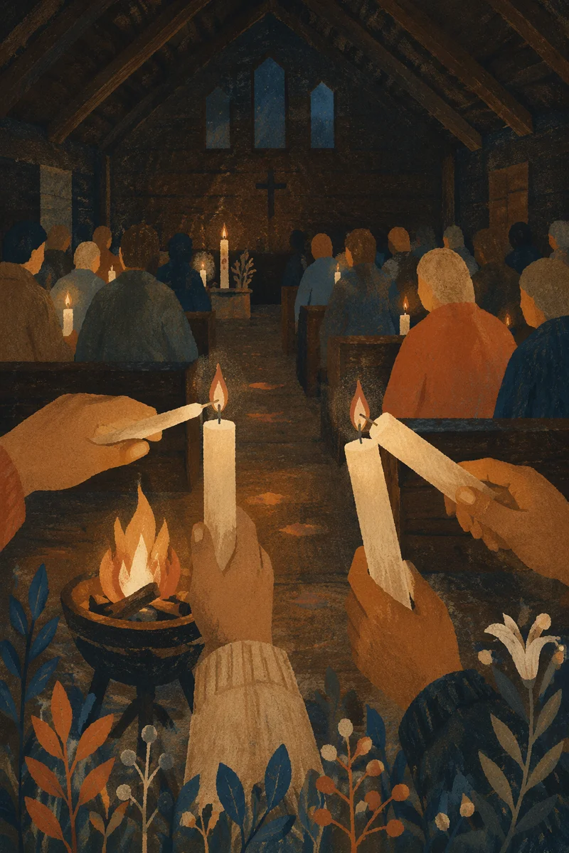 Easter Vigil Candlelight in Dark Chapel