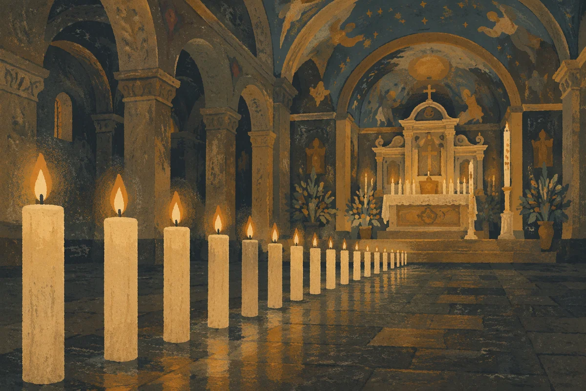Easter Vigil Candles in Dark Church