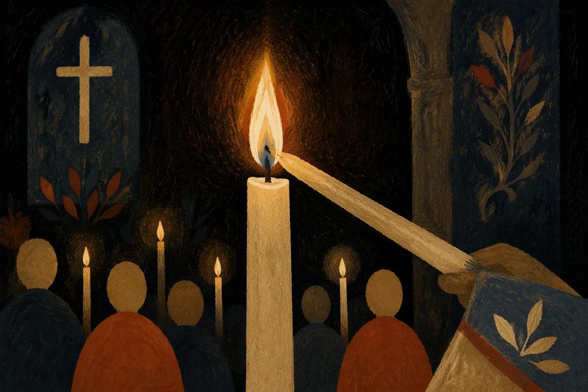 Easter Vigil Candle Lighting in Dark Church