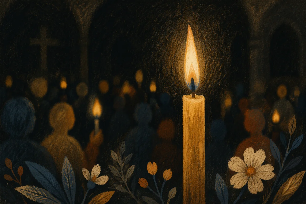 Easter Vigil Candle in Dark Church