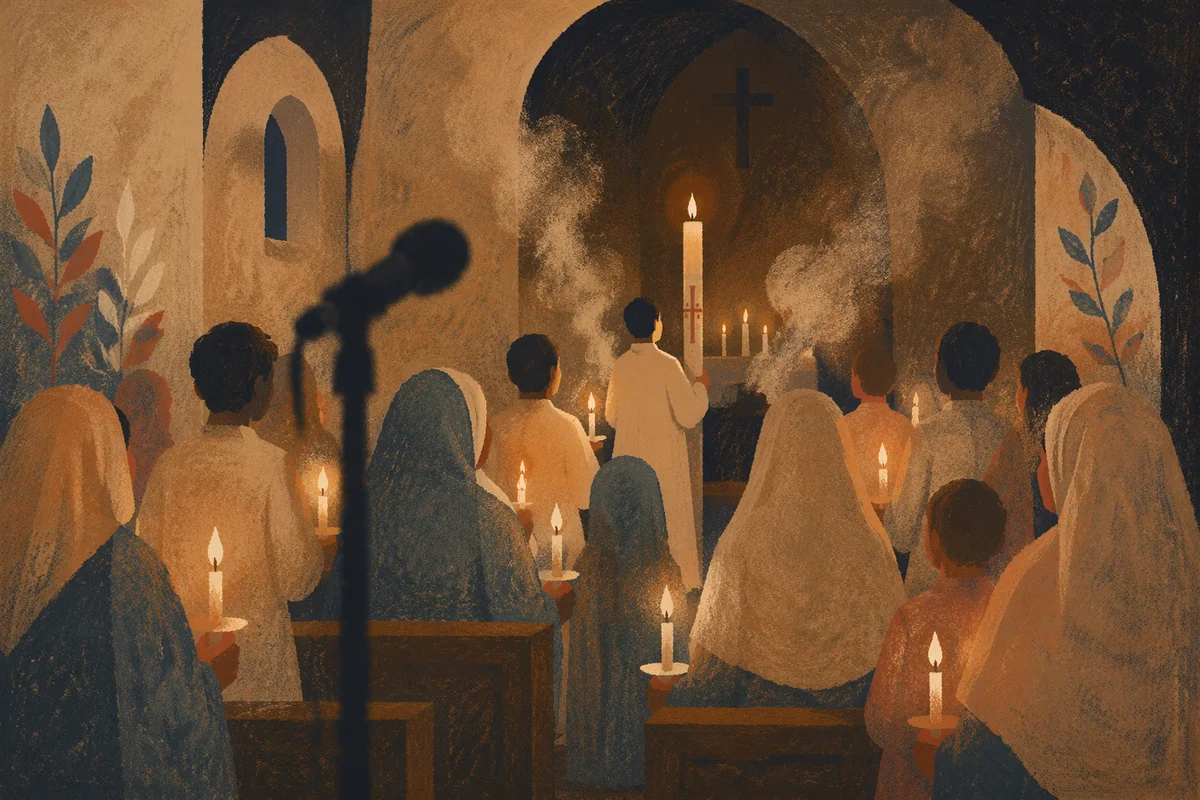 Easter Vigil Candlelight in Dark Chapel