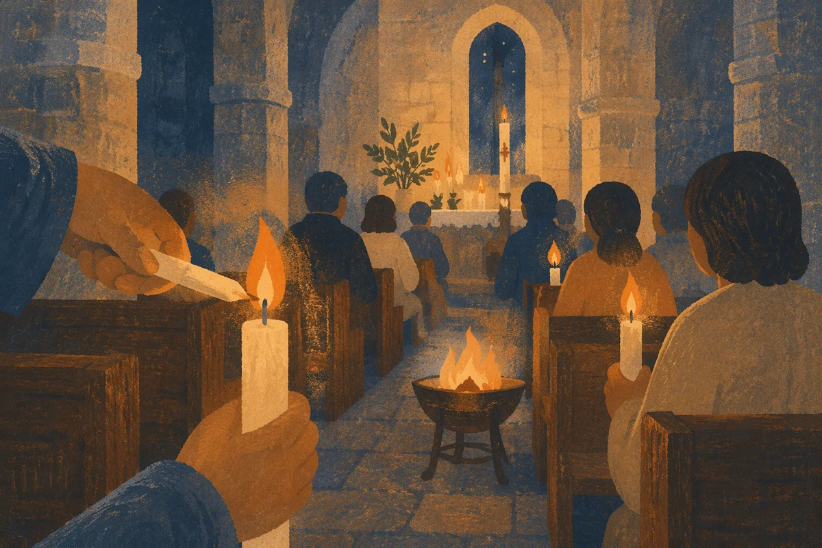 Easter Vigil Candle Lighting in Dark Church