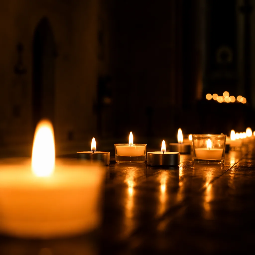 Easter Vigil Candles in Dark Church