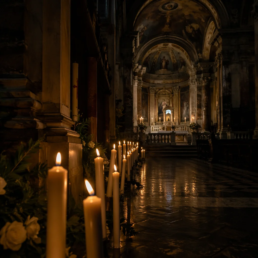Easter Vigil Candles in a Dark Church
