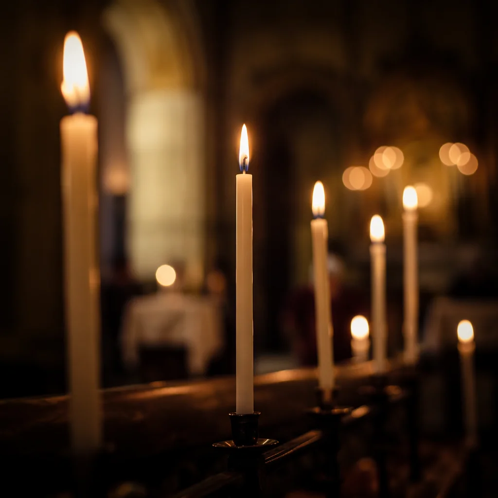 Easter Vigil Candlelight in a Dark Church