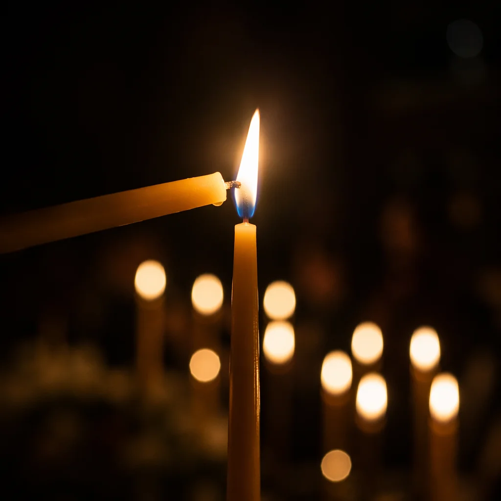 Easter Vigil Candle Flame in Dark Church